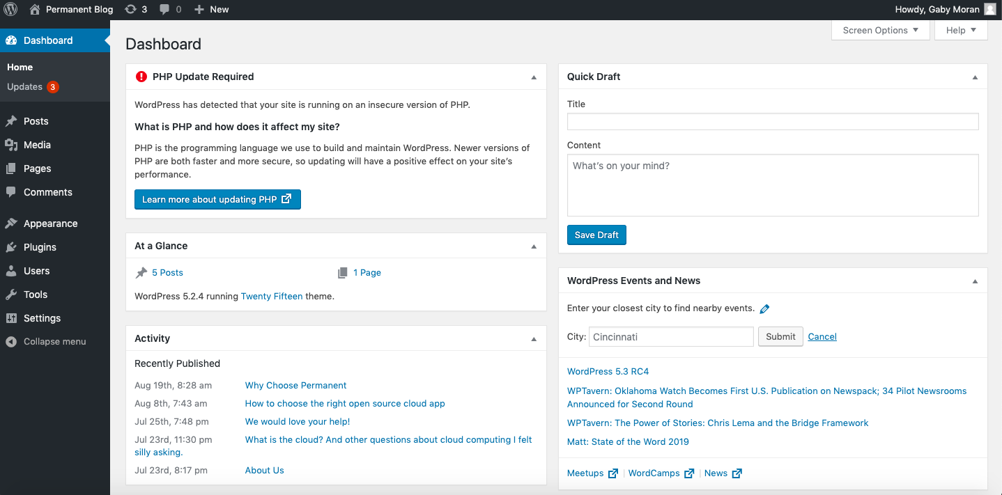 Screenshot of a WordPress dashboard interface.